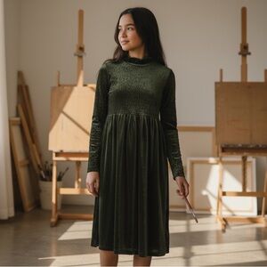 KIPP Smocked Velour Maxi Dress Green 16